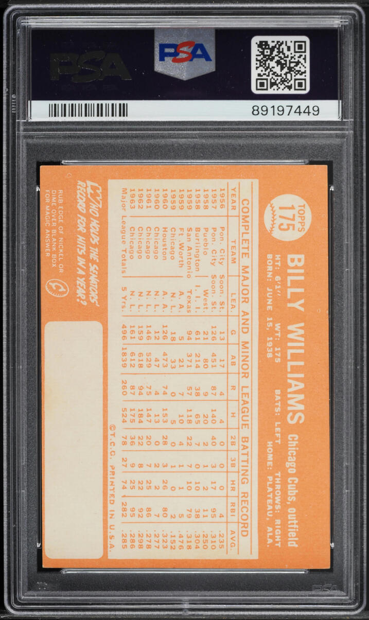 1964 Topps Billy Williams #175 PSA 3 VG