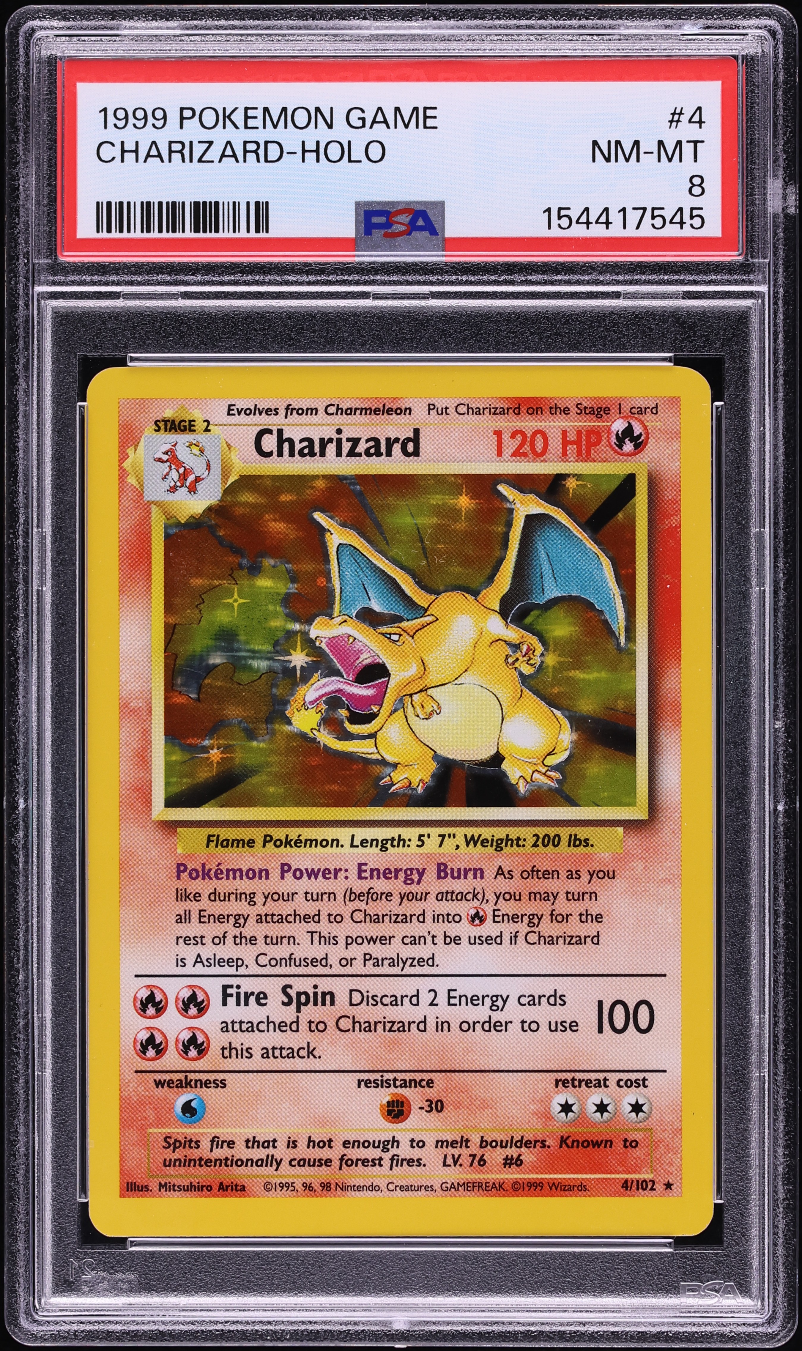 1999 Pokemon Base Set Holo Charizard #4 PSA 8 NM-MT