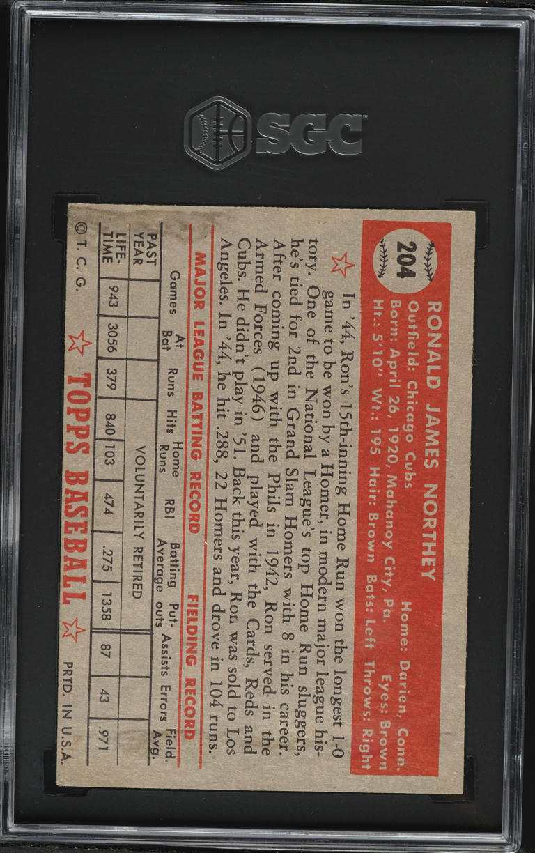 1952 Topps Ron Northey #204 SGC 5 EX