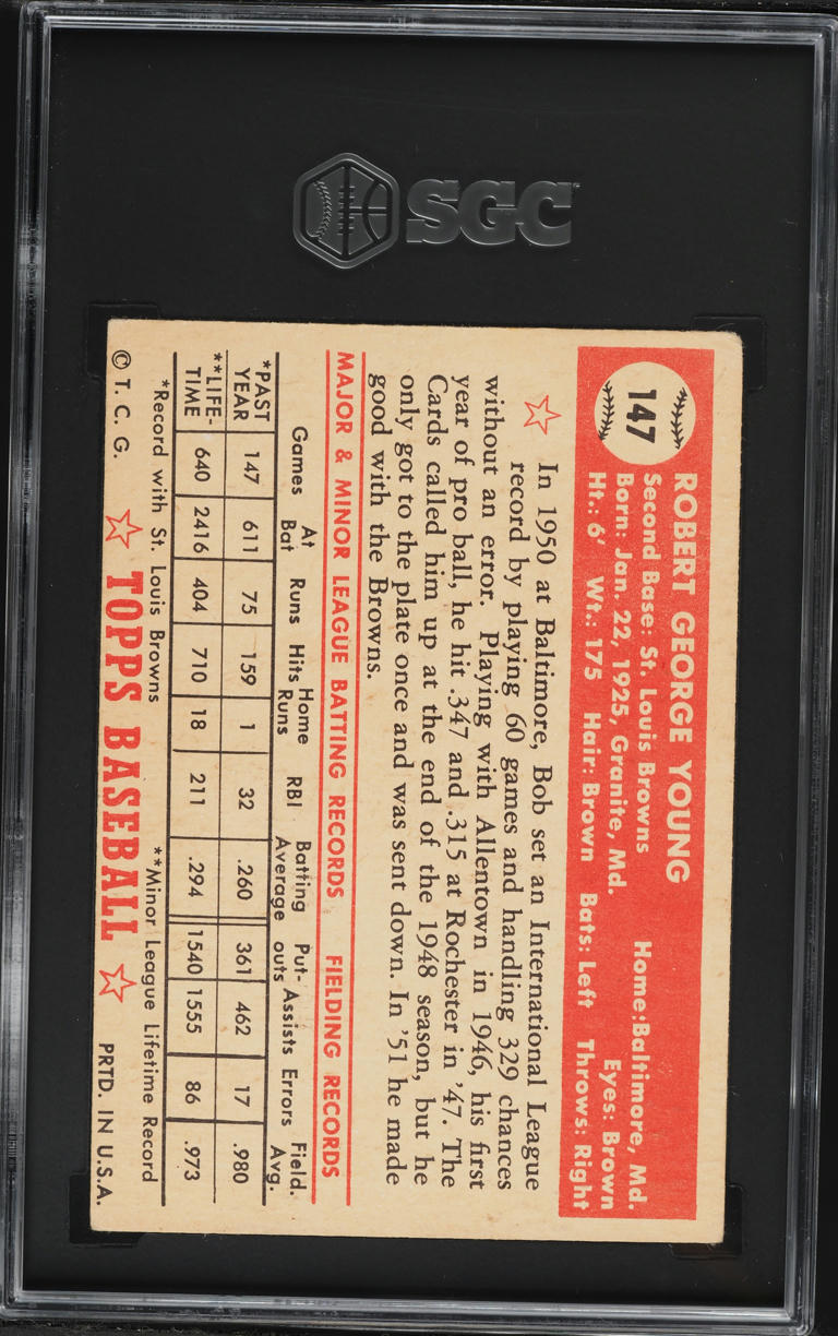 1952 Topps Bob Young #147 SGC 2 GD