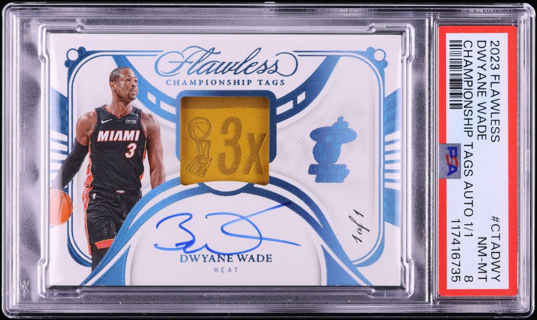 2023 Panini Flawless Championship Tags Dwyane Wade PATCH AUTO 1/1 #CTA-DWY PSA 8 NM-MT