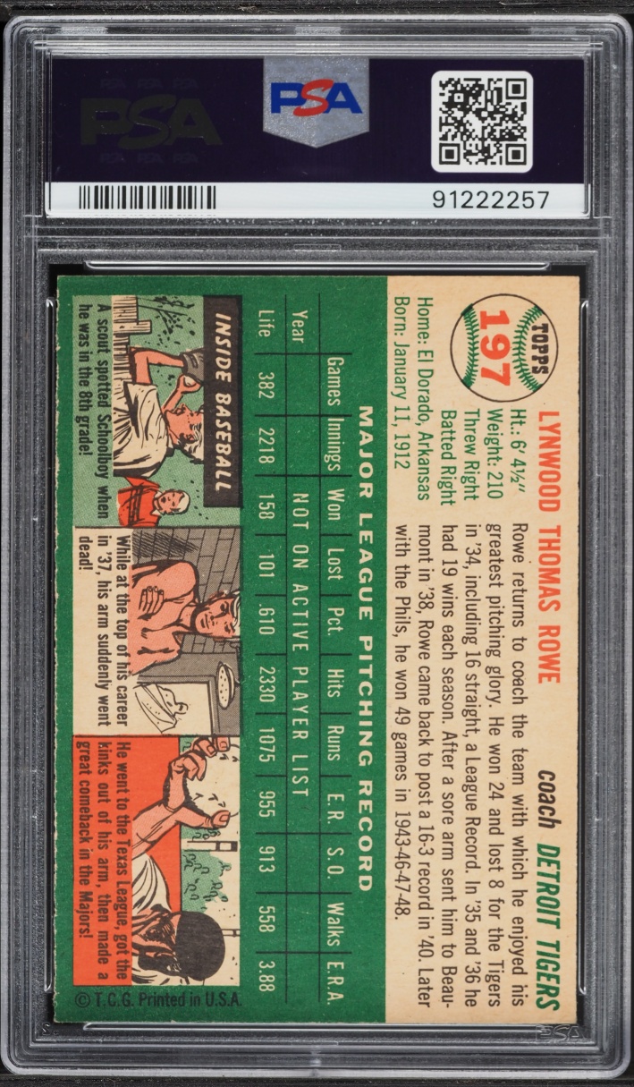 1954 Topps Schoolboy Rowe #197 PSA 8 NM-MT