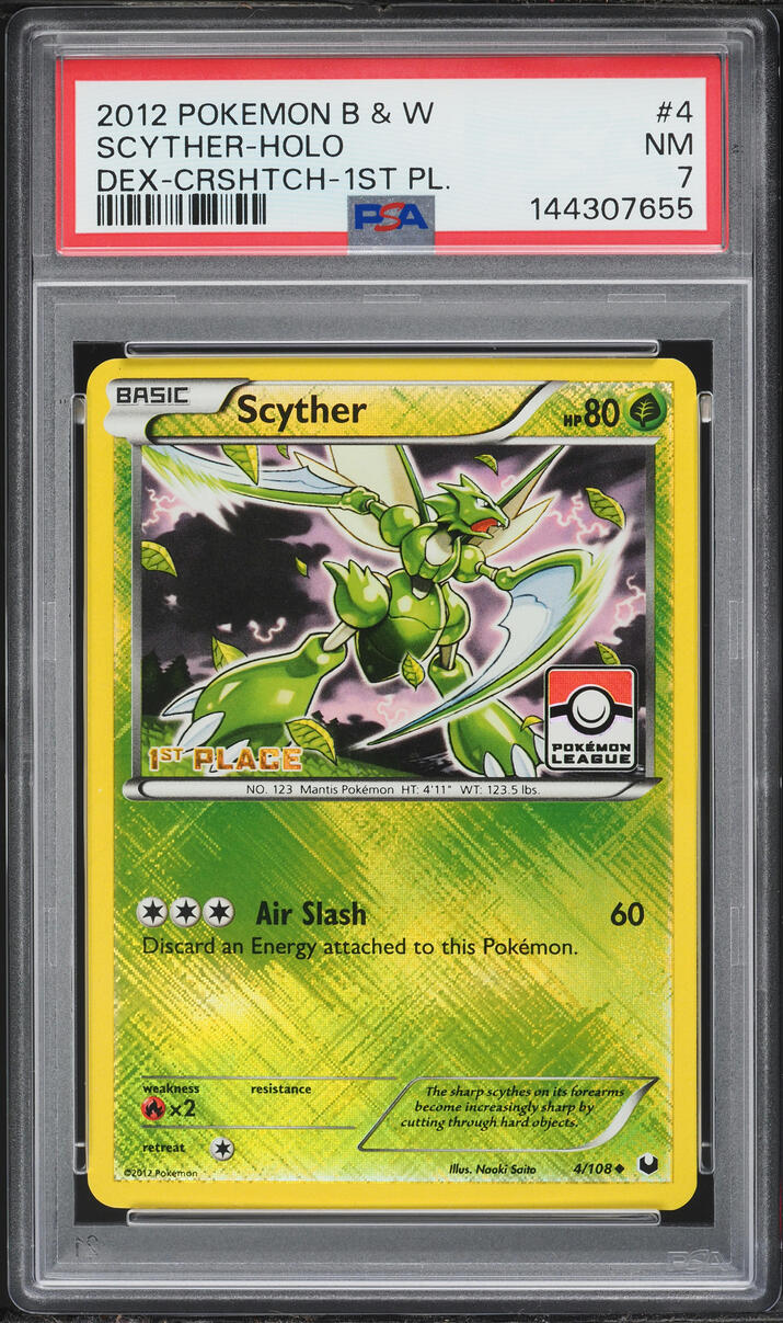 2012 Pokemon BW Dark Explorers Dex Cross Holo 1st Place Scyther #4 PSA 7 NRMT