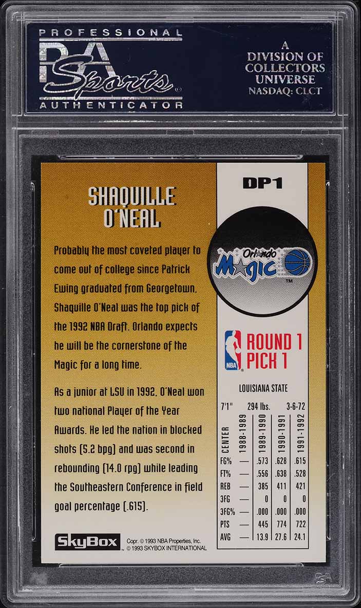 1992 Skybox Draft Picks Shaquille O'Neal ROOKIE #DP1 PSA 10 GEM MINT - Photo 2
