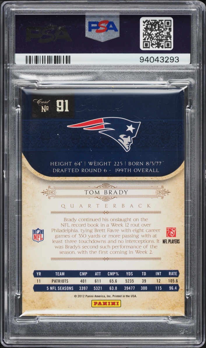 2011 Playoff National Treasures Sample TB12 Collection Tom Brady AUTO DNA 10 #91 PSA AUTH