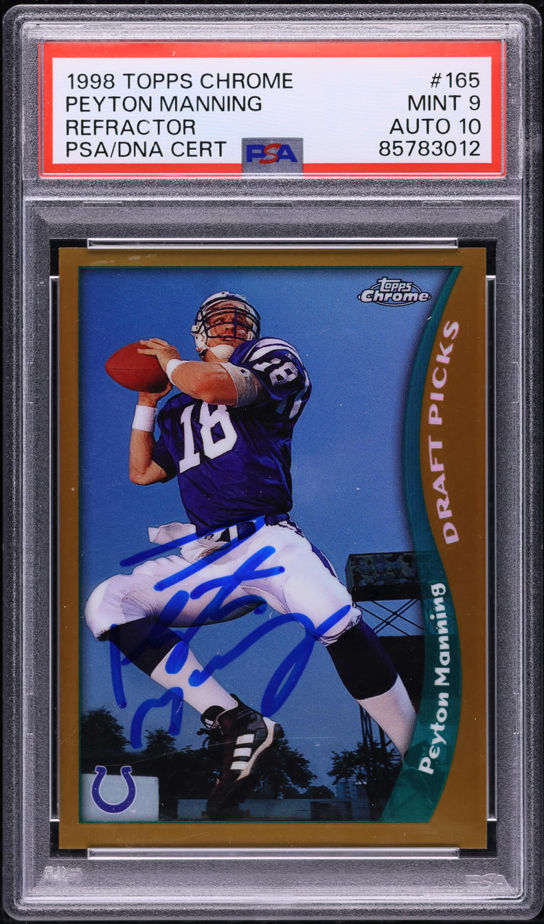 1998 Topps Chrome Refractor Peyton Manning ROOKIE AUTO DNA 10 #165 PSA 9 MINT