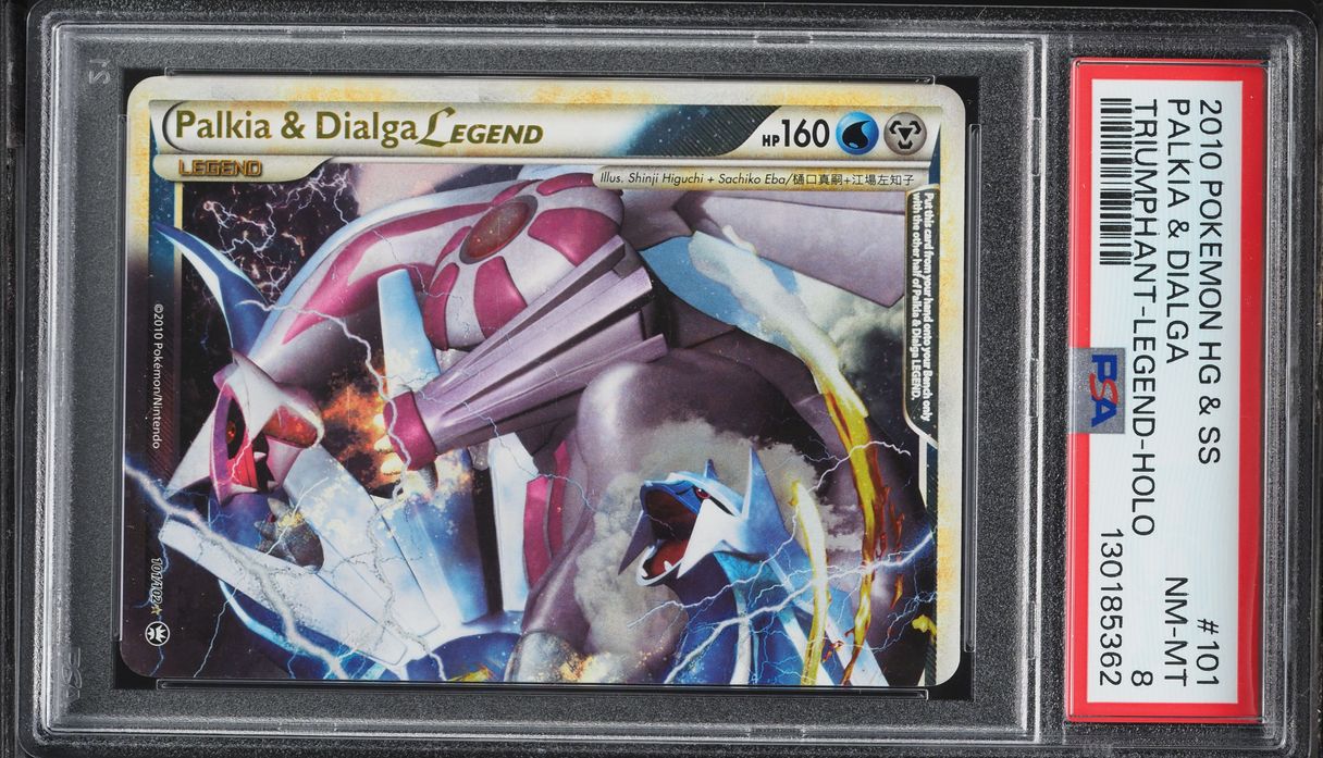 2010 Pokemon HGSS Triumphant Holo Palkia & Dialga Legend #101 PSA 8 NM-MT