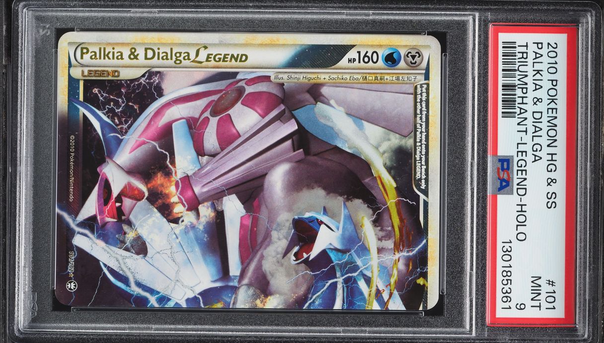 2010 Pokemon HGSS Triumphant Holo Palkia & Dialga Legend #101 PSA 9 MINT