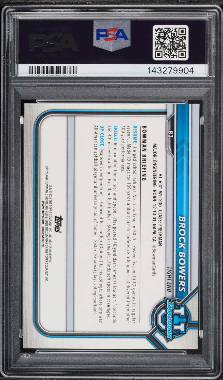 2021 Bowman Chrome University Brock Bowers ROOKIE #83 PSA 9 MINT