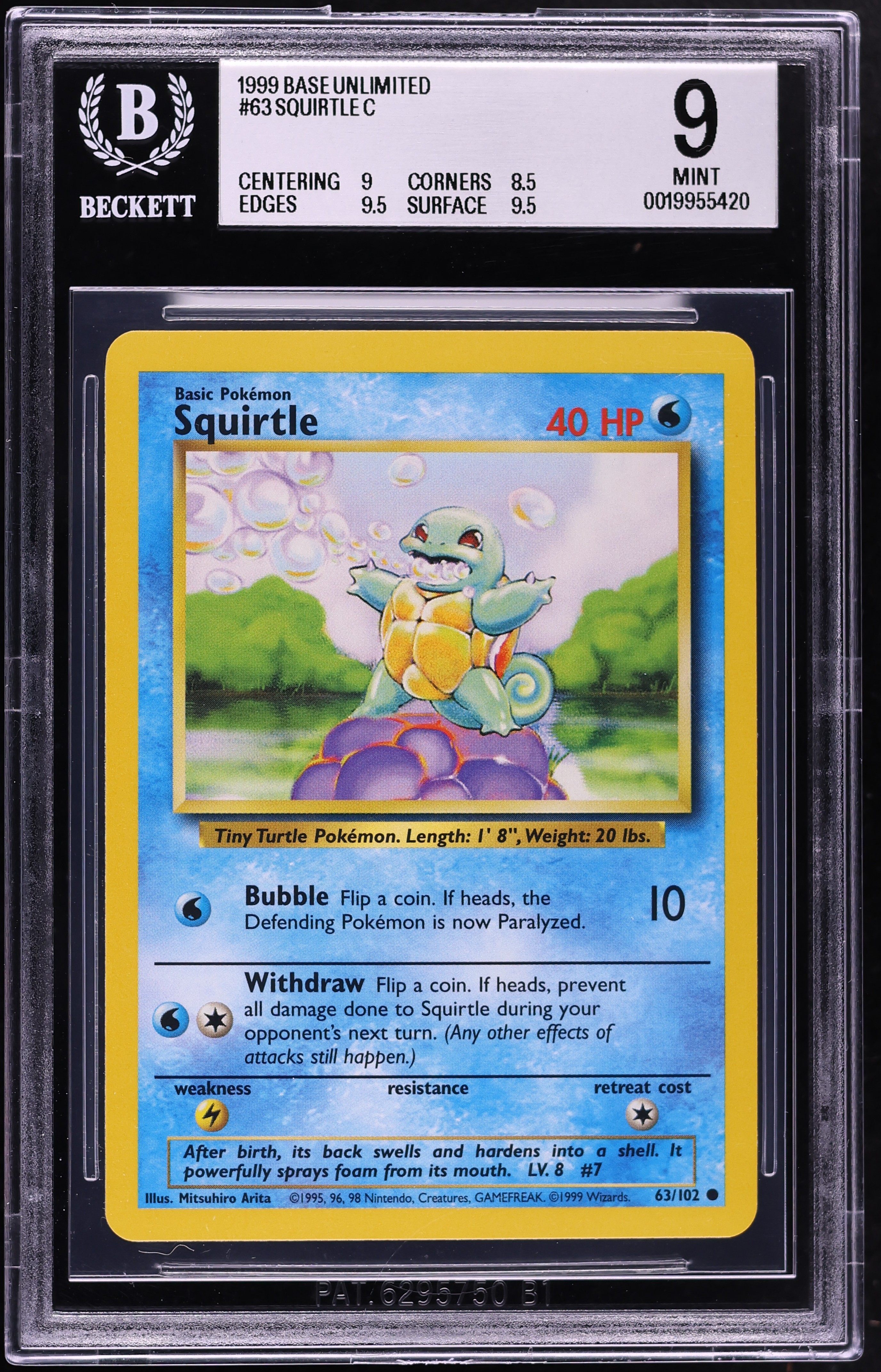1999 Pokemon Base Set Squirtle #63 BGS 9 MINT