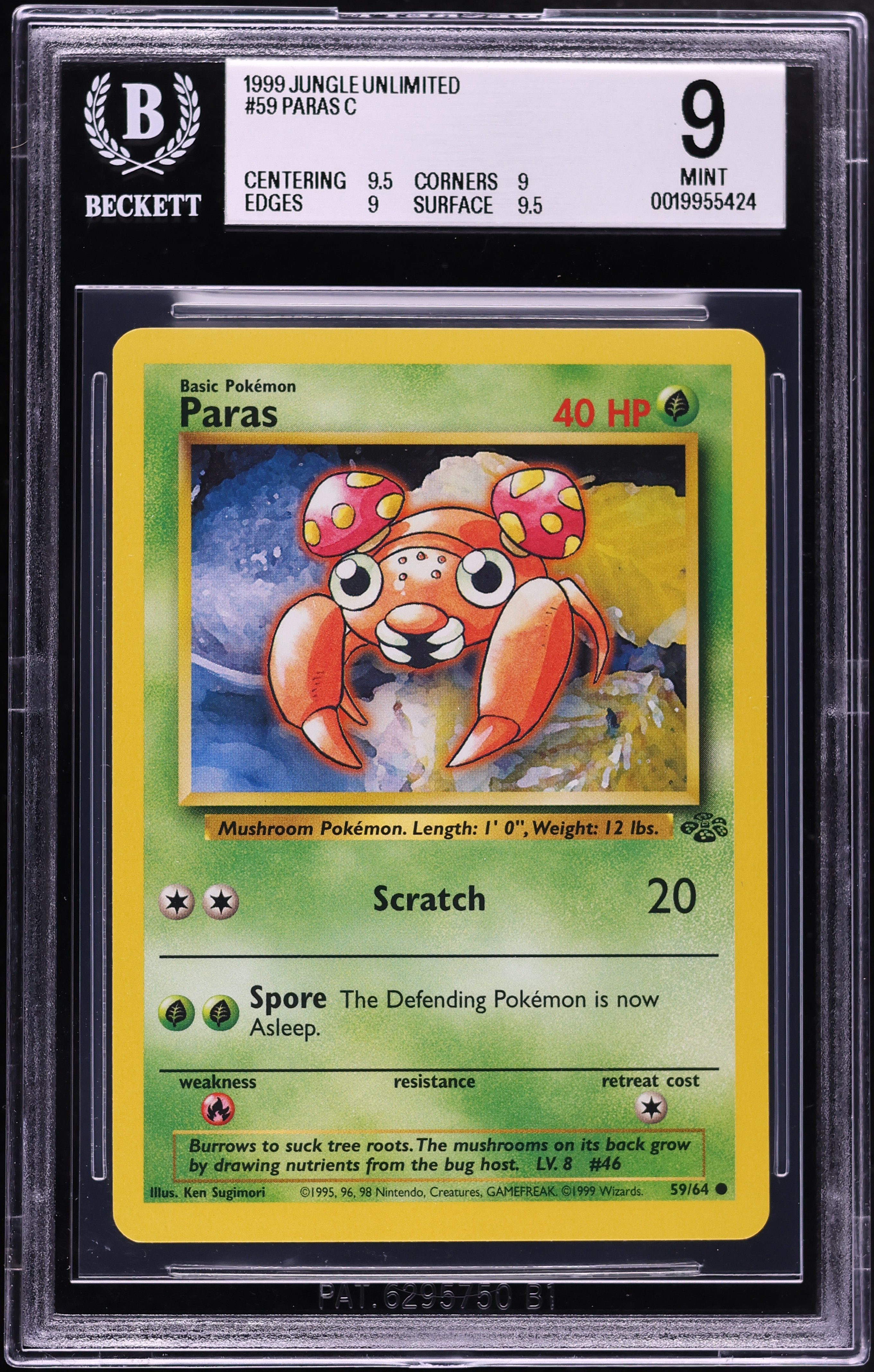 1999 Pokemon Jungle Paras #59 BGS 9 MINT