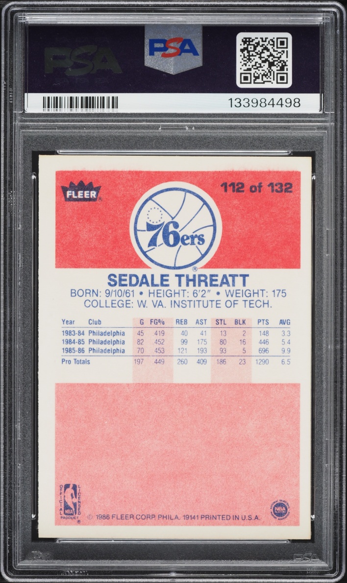 1986 Fleer Basketball Sedale Threatt #112 PSA 8 NM-MT