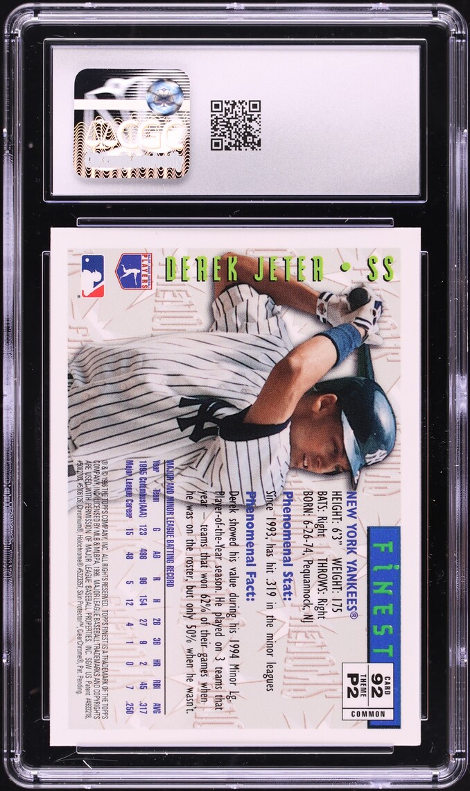 1996 Finest Derek Jeter ROOKIE #92 CGC 8 NM-MT