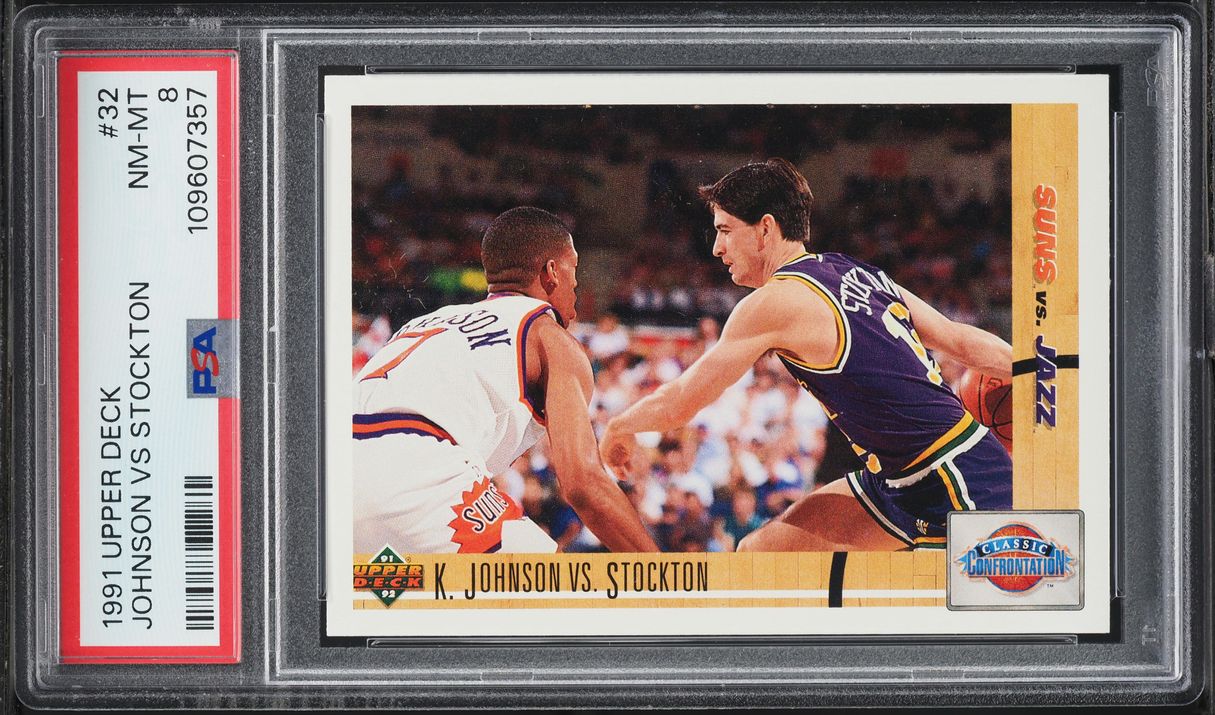 1991 Upper Deck Basketball Kevin Johnson Vs John Stockton #32 PSA 8 NM-MT