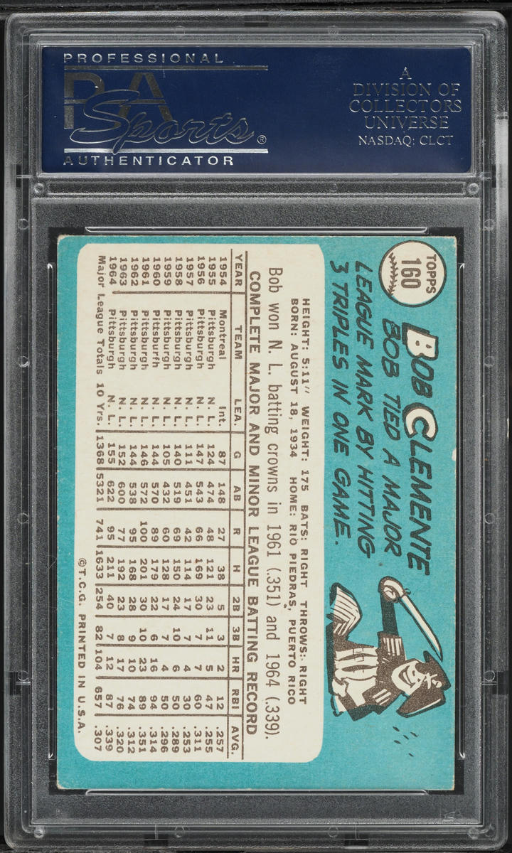 1965 Topps Roberto Clemente #160 PSA 4 VGEX