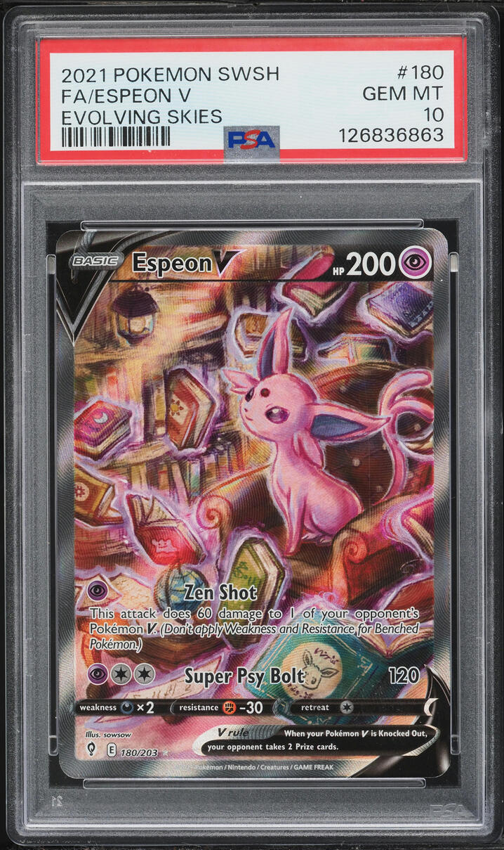 2021 Pokemon Sword & Shield Evolving Skies Alt Art Espeon V #180 PSA 10 GEM MINT