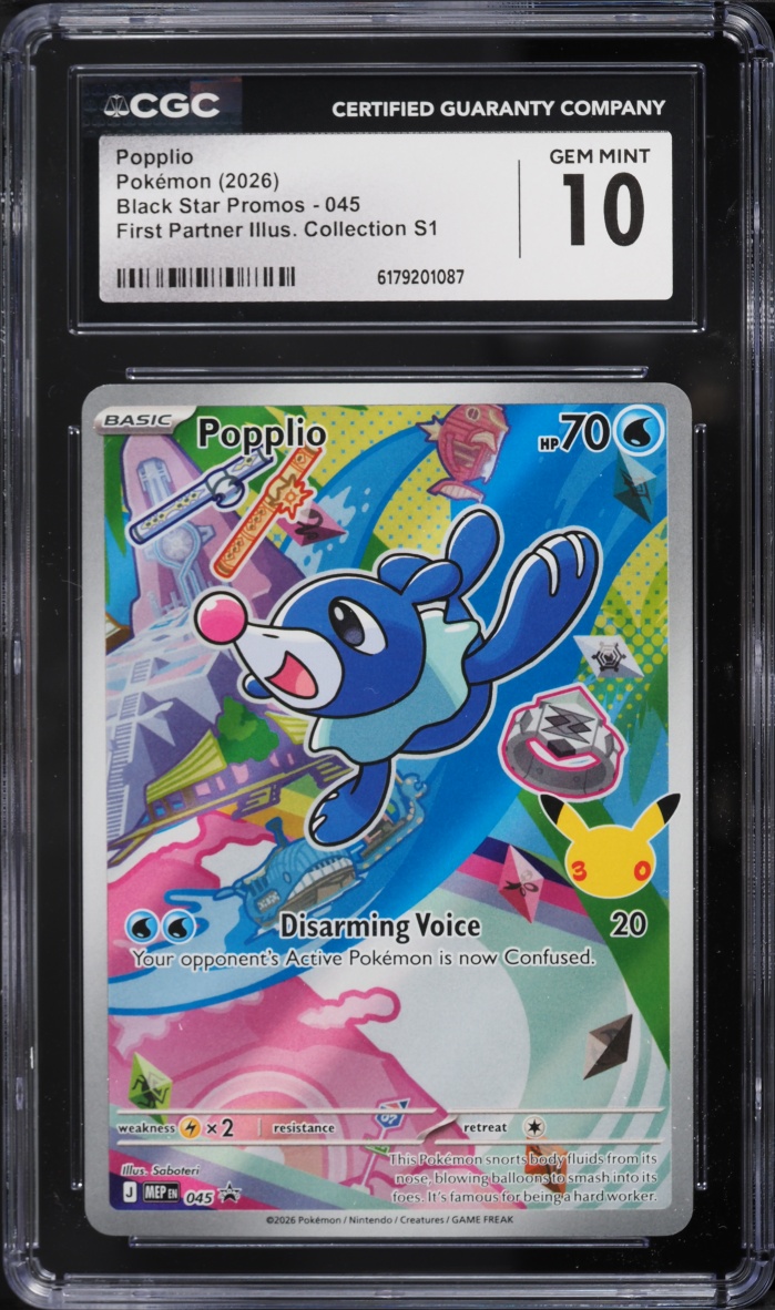 2026 Pokemon Mega Evolution Promo First Partner Illustration S1 Full Art Popplio #45 CGC 10 GEM