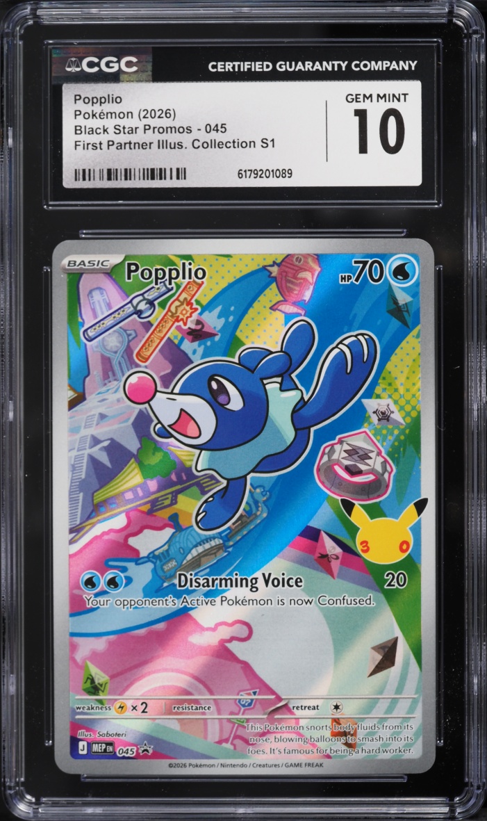 2026 Pokemon Mega Evolution Promo First Partner Illustration S1 Full Art Popplio #45 CGC 10 GEM