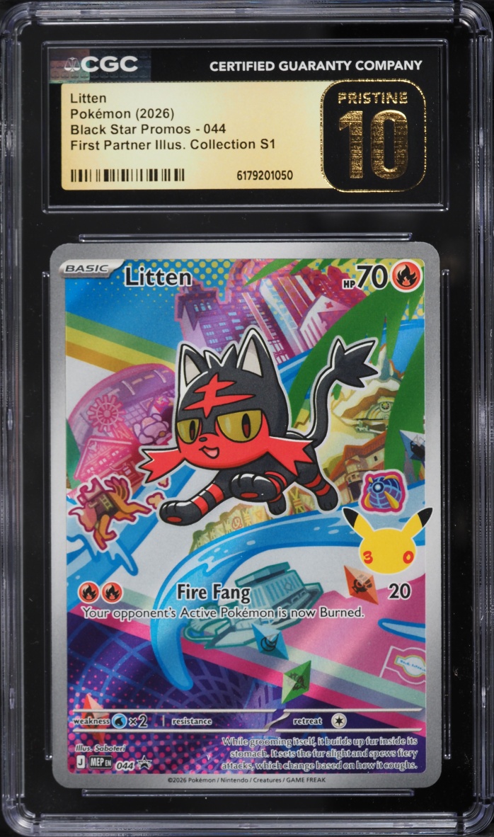 2026 Pokemon Mega Promo First Partner Illustration Full Art Litten #44 CGC 10 PRISTINE