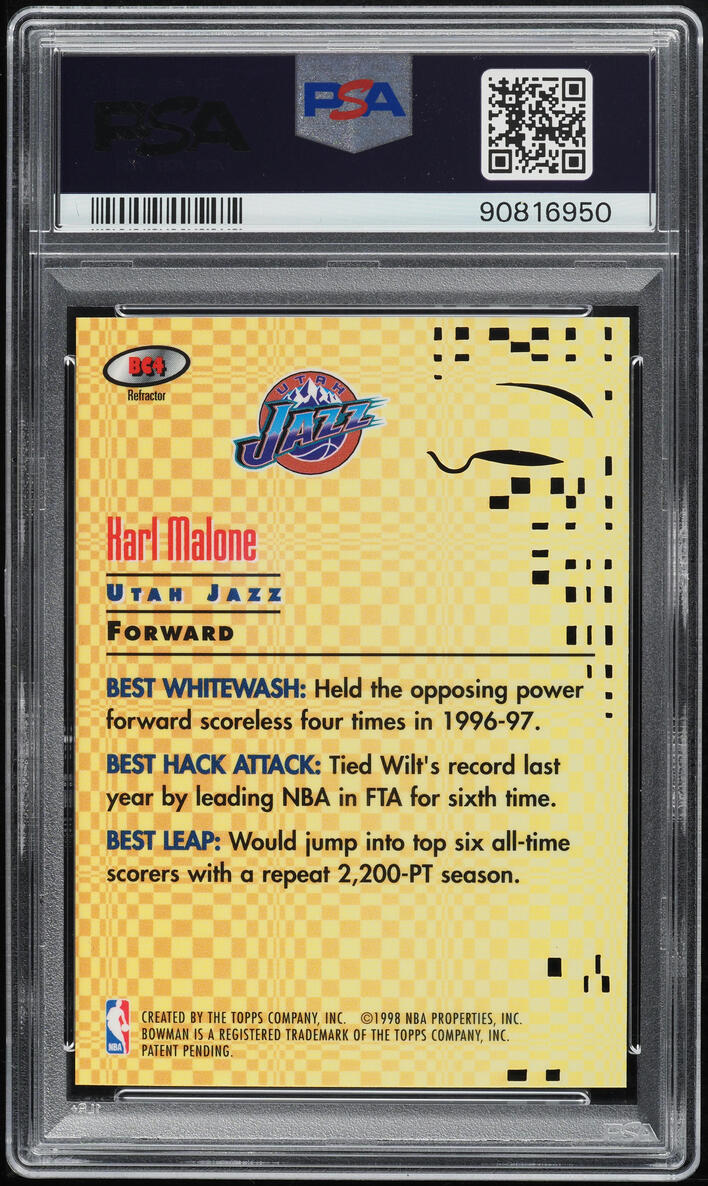 1997 Bowman's Best Cuts Refractor Karl Malone #BC4 PSA 10 GEM MINT