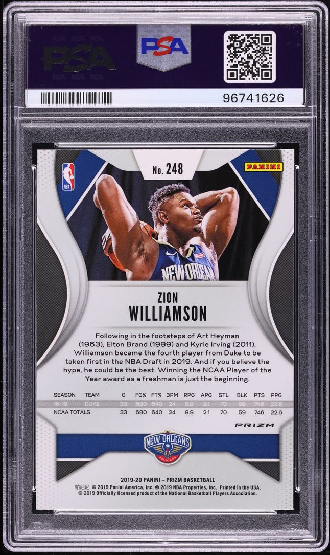 2019 Panini Prizm Orange Ice Zion Williamson ROOKIE #248 PSA 10 GEM MINT