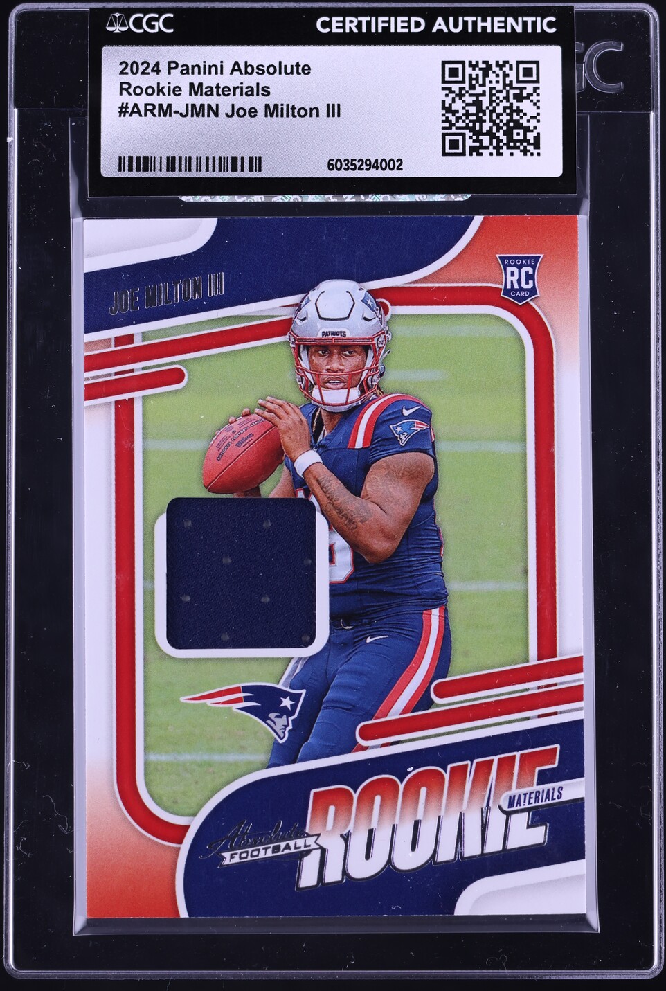 2024 Absolute Football Joe Milton III ROOKIE PATCH #ARM-JMN CGC AUTH