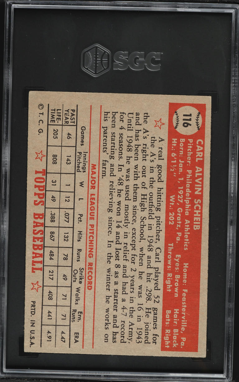 1952 Topps Carl Scheib #116 SGC 4.5 VGEX+