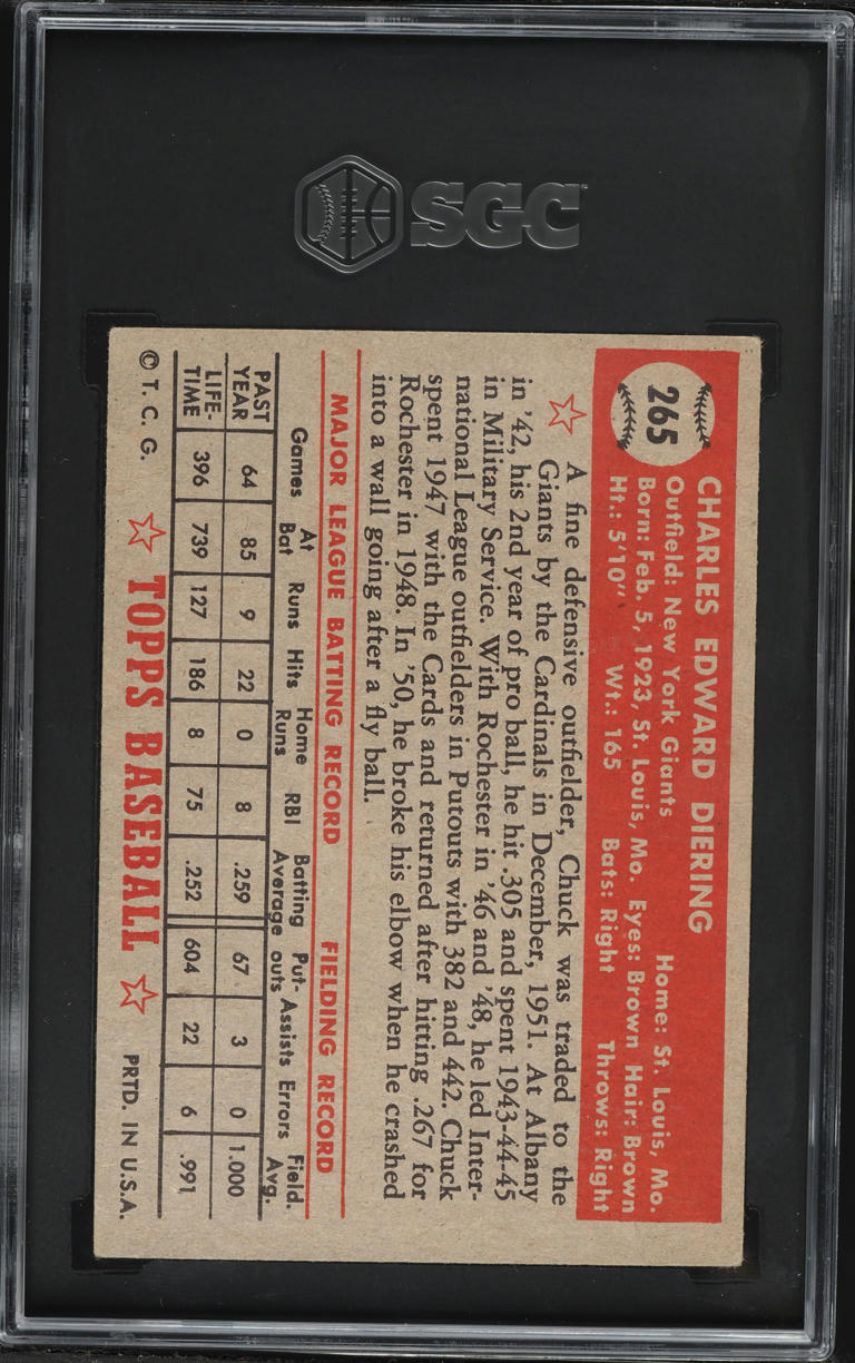 1952 Topps Chuck Diering #265 SGC 5 EX