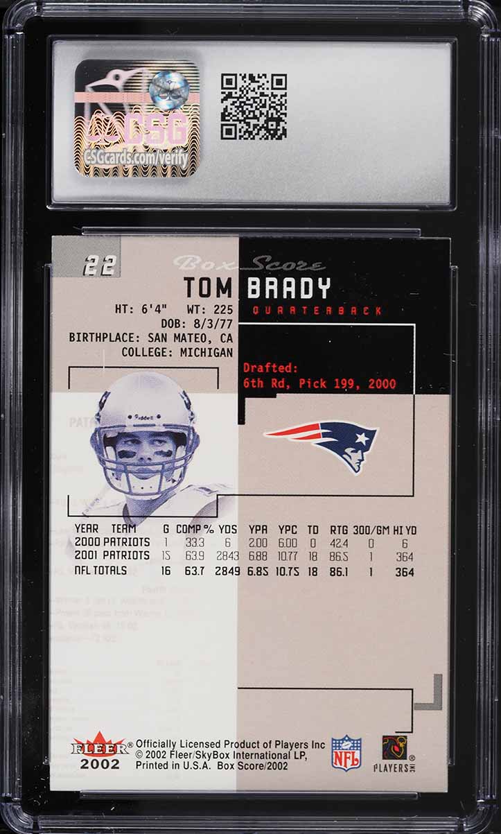 2002 Fleer Box Score Tom Brady #22 CSG 9 MINT