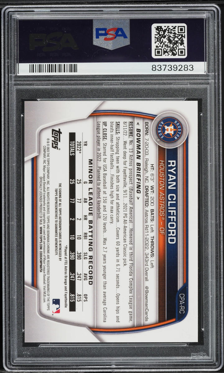 2023 Bowman Chrome Atomic Refractor Ryan Clifford PROSPECT AUTO /100 #CPA-RC PSA 10 GEM MINT