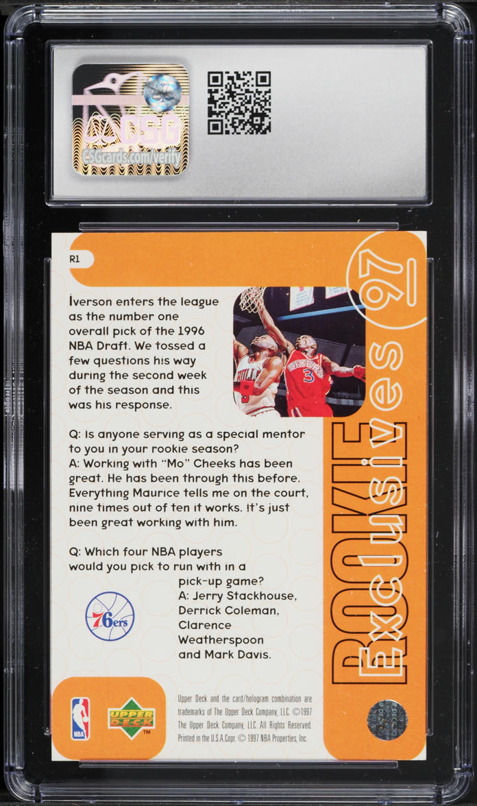 1996 Upper Deck Exclusives Allen Iverson ROOKIE #R1 CSG 10 GEM MINT