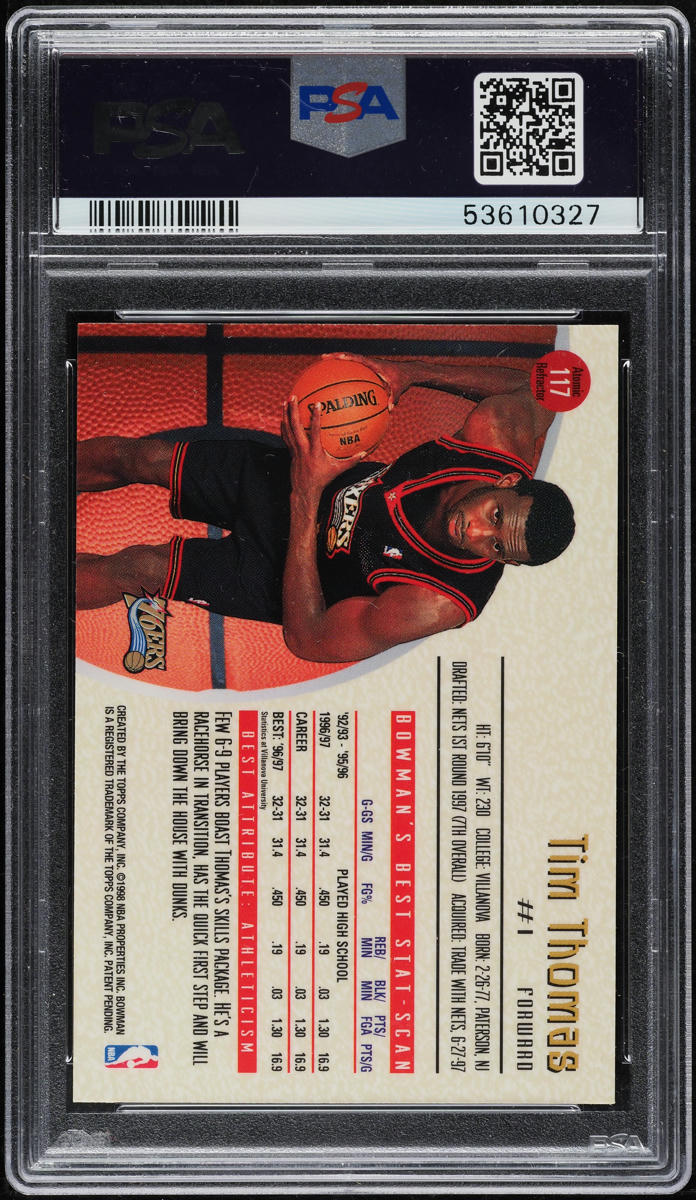1997 Bowman's Best Atomic Refractor Tim Thomas ROOKIE #117 PSA 9 MINT