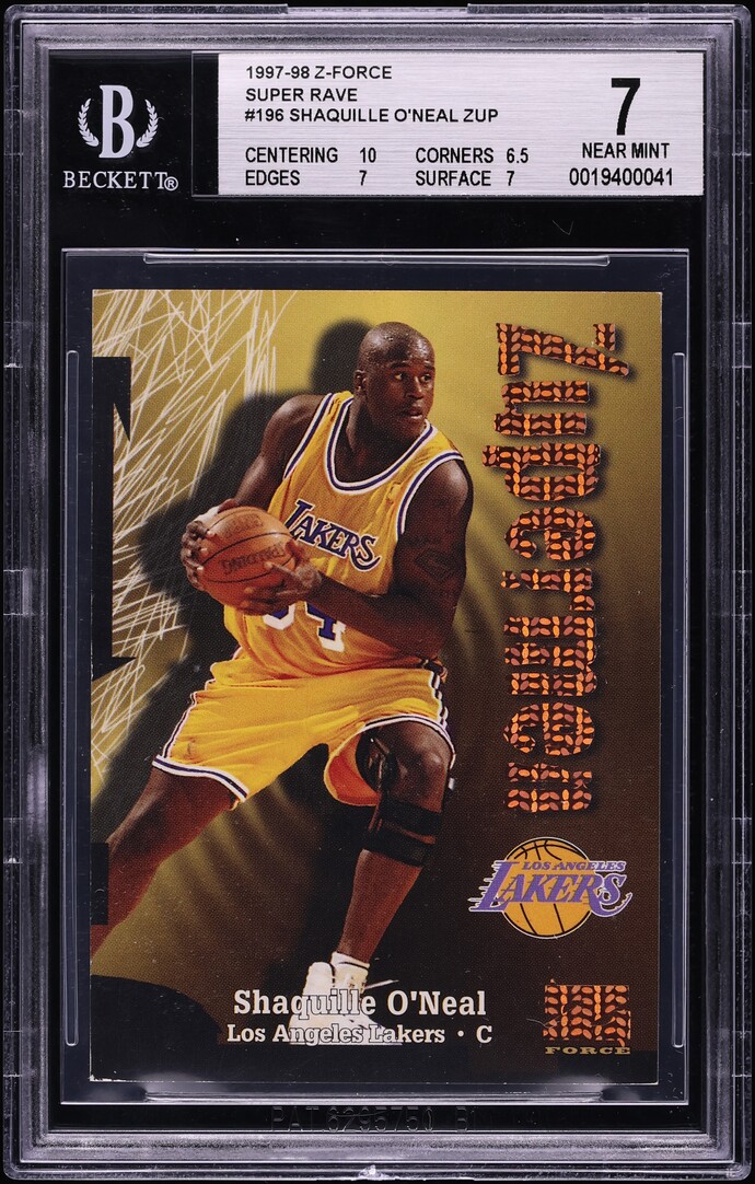1997 Skybox Z-Force Zupermen Super Rave Shaquille O'Neal /50 #196 BGS 7 NRMT - Photo 1
