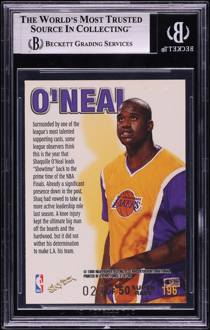 1997 Skybox Z-Force Zupermen Super Rave Shaquille O'Neal /50 #196 BGS 7 NRMT - Photo 2