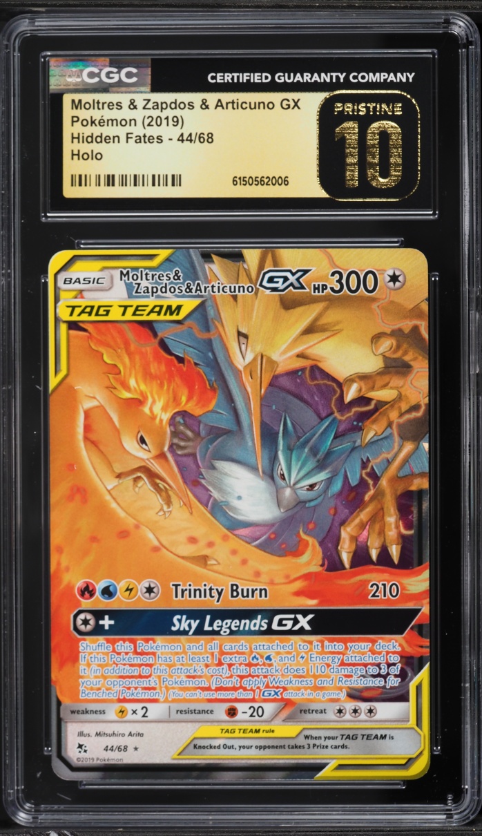 2019 Pokemon Sun & Moon Hidden Fates Moltres & Zapdos & Articuno GX #44 CGC 10 PRISTINE
