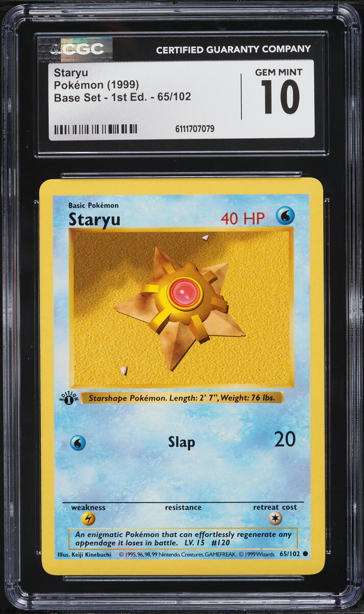 1999 Pokemon Base Set Shadowless 1st Edition Staryu #65 CGC 10 GEM MINT