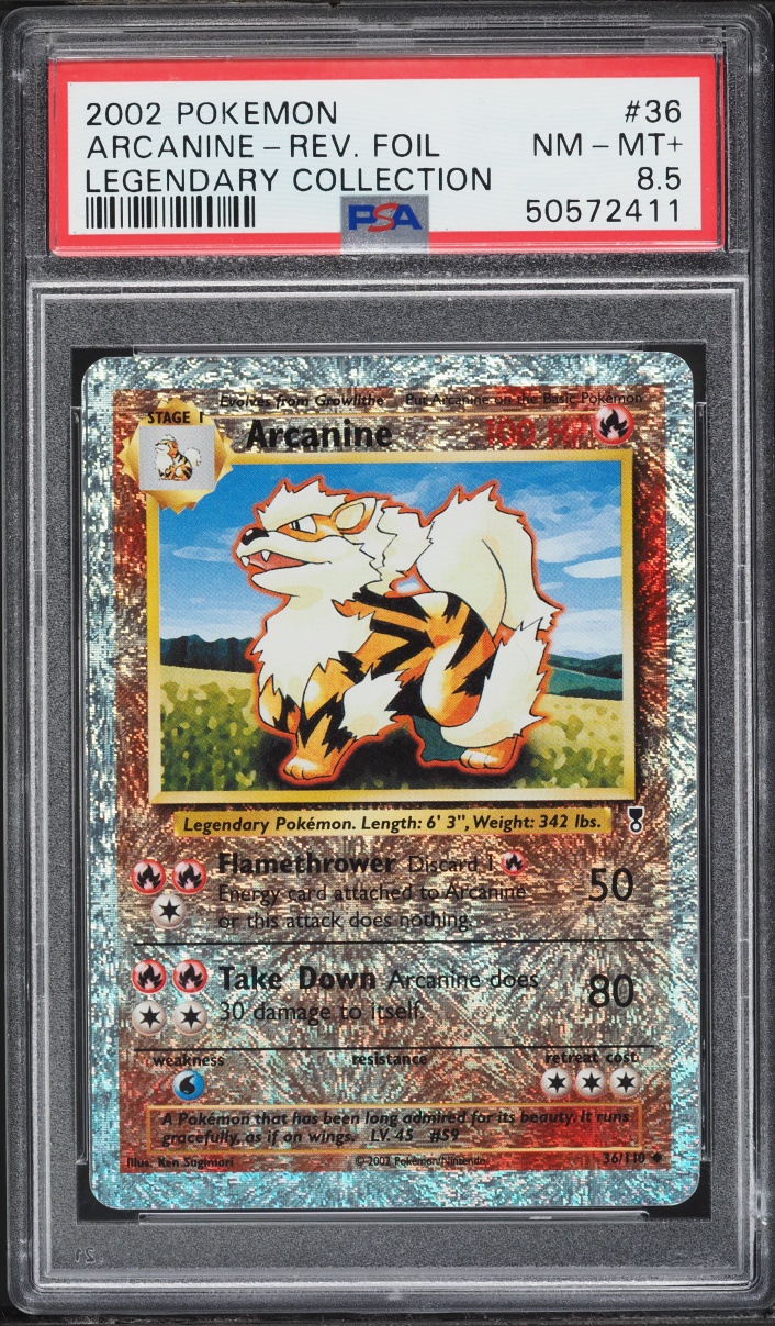 2002 Pokemon Legendary Collection Reverse Holo Arcanine #36 PSA 8.5 NM-MT+
