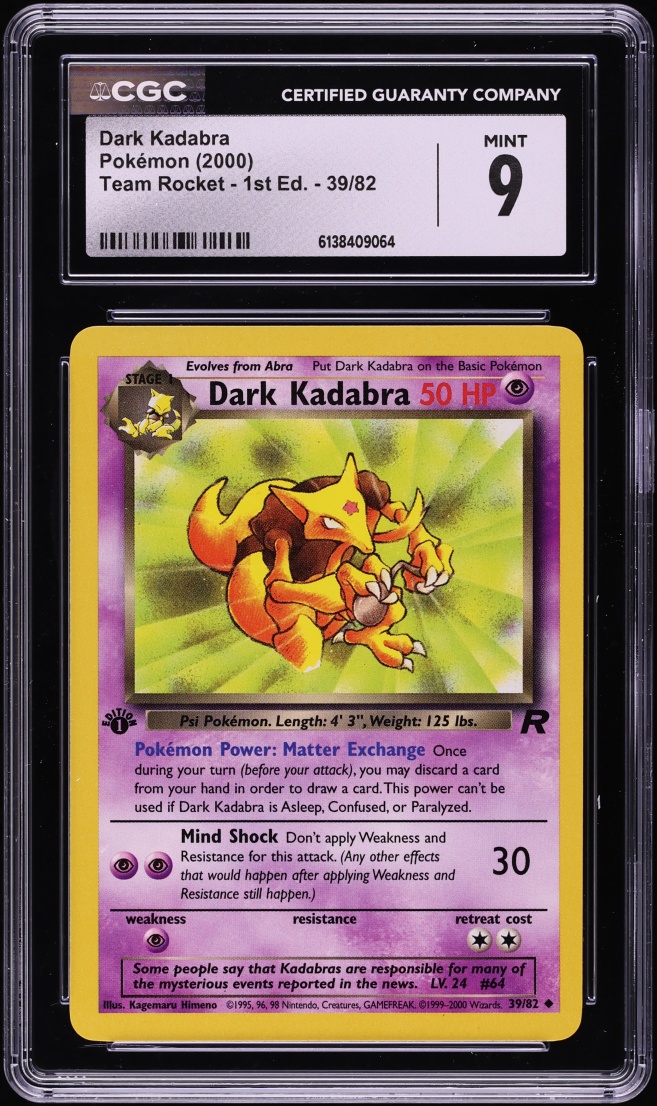 2000 Pokemon Team Rocket 1st Edition Dark Kadabra #39 CGC 9 MINT