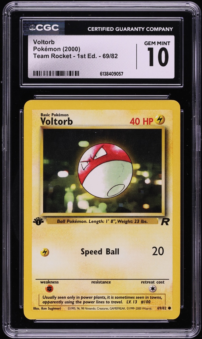 2000 Pokemon Team Rocket 1st Edition Voltorb #69 CGC 10 GEM MINT