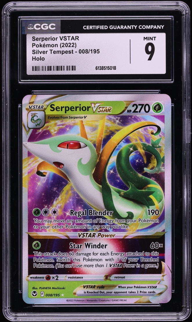 2022 Pokemon Sword & Shield Silver Tempest Holo Serperior VSTAR #8 CGC 9 MINT