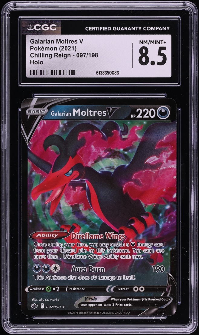 2021 Pokemon Sword & Shield Chilling Reign Alt Art Galarian Moltres V #97 CGC 8.5 NM-MT+