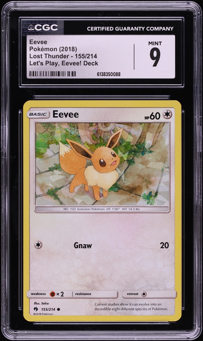 2018 Pokemon Sun & Moon Lost Thunder Let's Play Deck Cracked Ice Holo Eevee #155 CGC 9 MINT