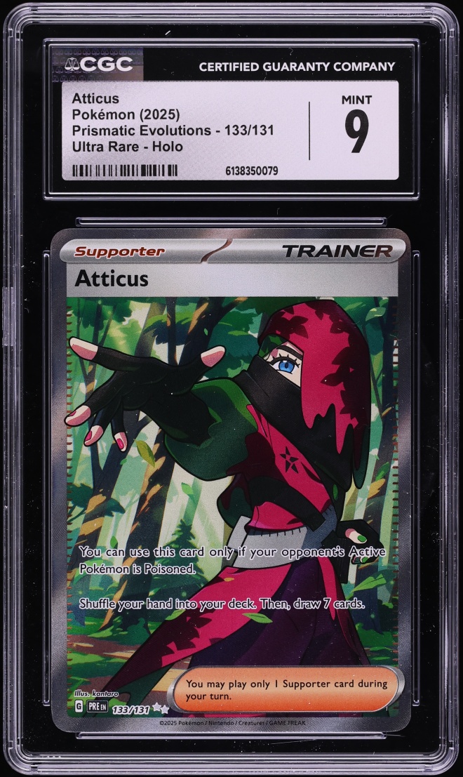 2025 Pokemon Scarlet & Violet Prismatic Evolutions Full Art Atticus #133 CGC 9 MINT
