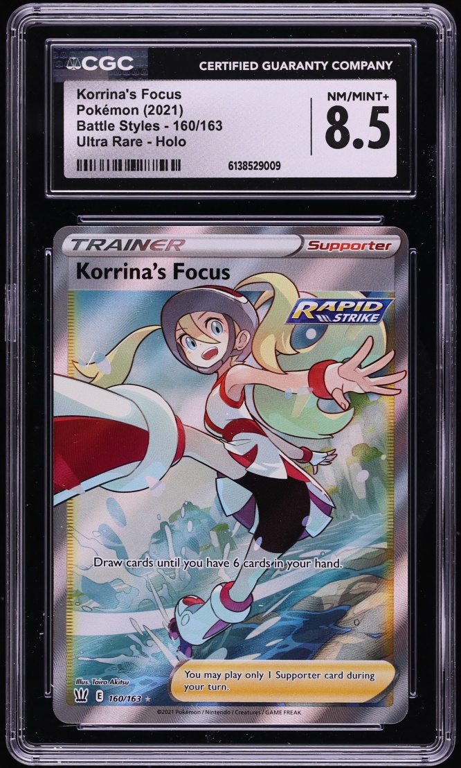 2021 Pokemon Sword & Shield Battle Styles Full Art Korrina's Focus #160 CGC 8.5 NM-MT+