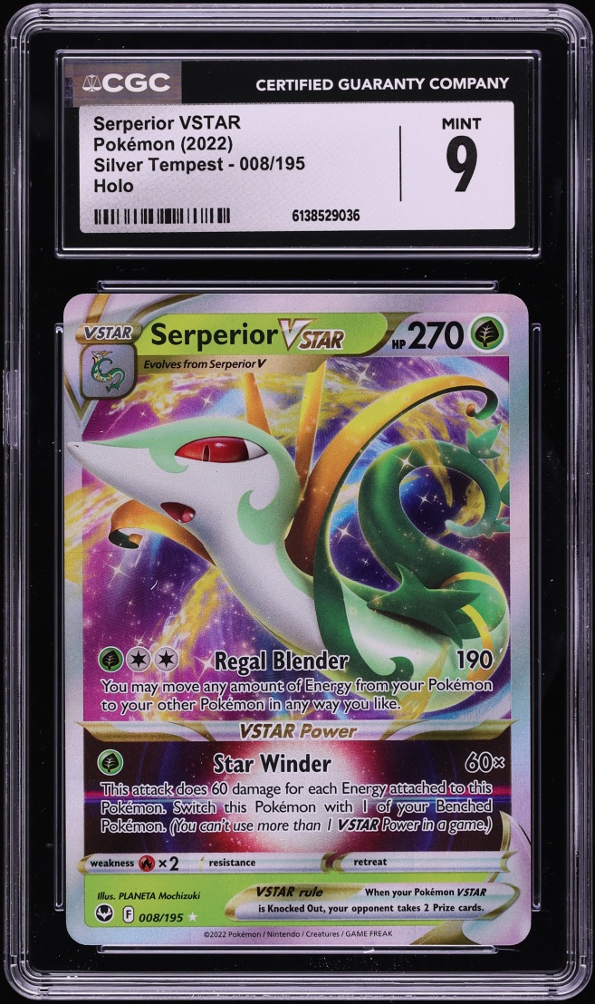 2022 Pokemon Sword & Shield Silver Tempest Holo Serperior VSTAR #8 CGC 9 MINT