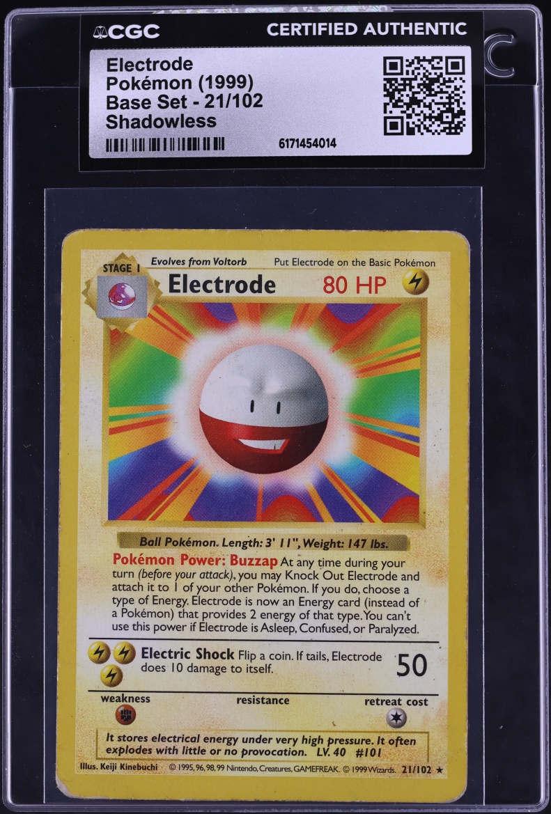 1999 Pokemon Base Set Shadowless Electrode #21 CGC AUTH