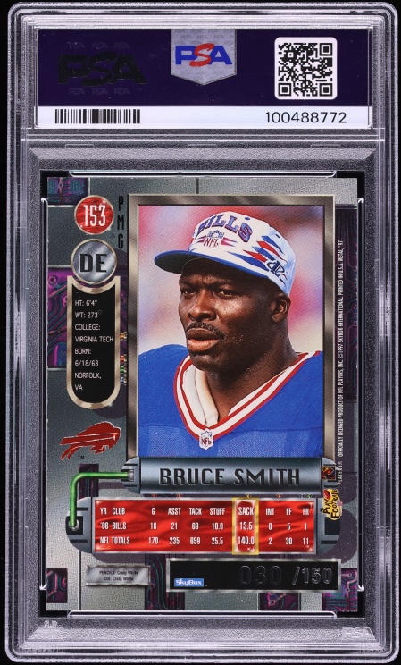 1997 Metal Universe Precious Metal Gems PMG Red Bruce Smith /150 #153 PSA 5 EX - Photo 2