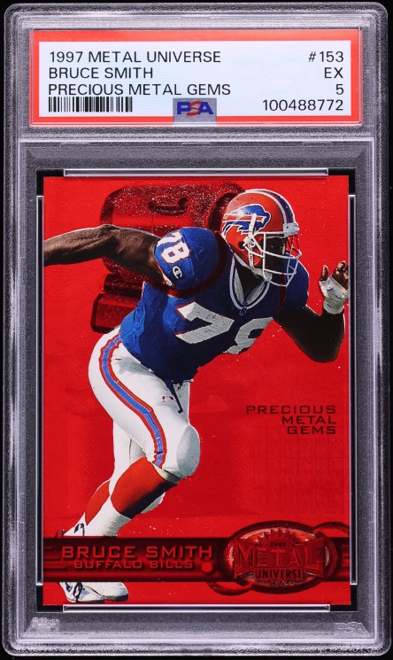 1997 Metal Universe Precious Metal Gems PMG Red Bruce Smith /150 #153 PSA 5 EX - Photo 1