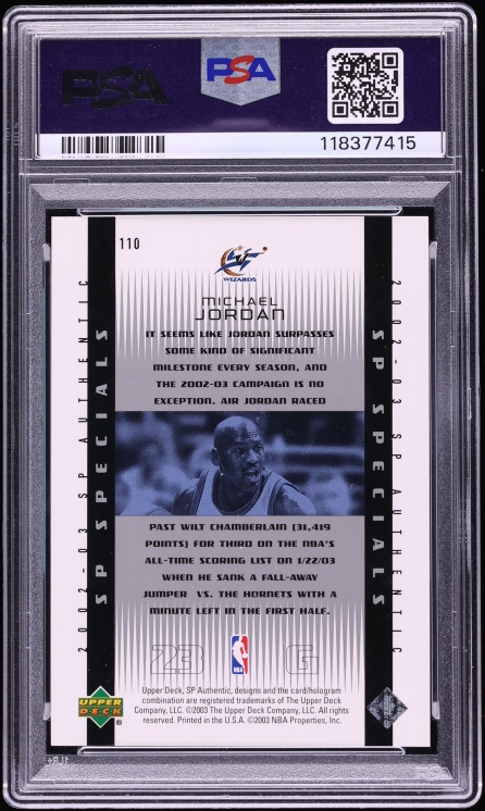 2002 SP Authentic Michael Jordan /2000 #110 PSA 10 GEM MINT - Photo 2