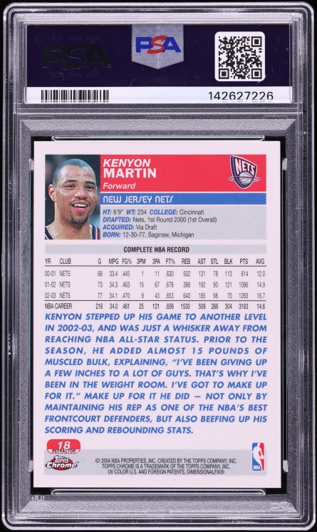 2003 Topps Chrome Refractor Kenyon Martin #18 PSA 10 GEM MINT - Photo 2